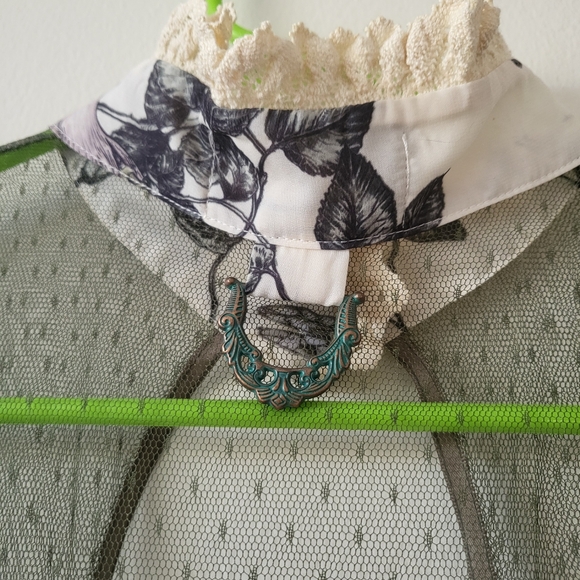 Lip Service Mechanique Menagerie Gothic Victorian Ivory Green Chiffon Blouse M - Picture 6 of 8